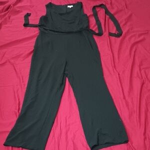 Tahari Black Jumpsuit With Tie Waist Back Zipper Spring Summer Stylish Size 14